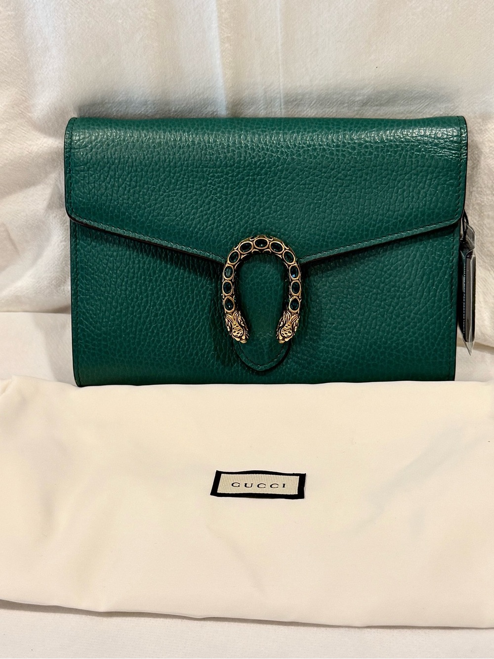 Spectacular Gucci Emerald Green Leather Dionysus  Clutch/Long Chain Wallet